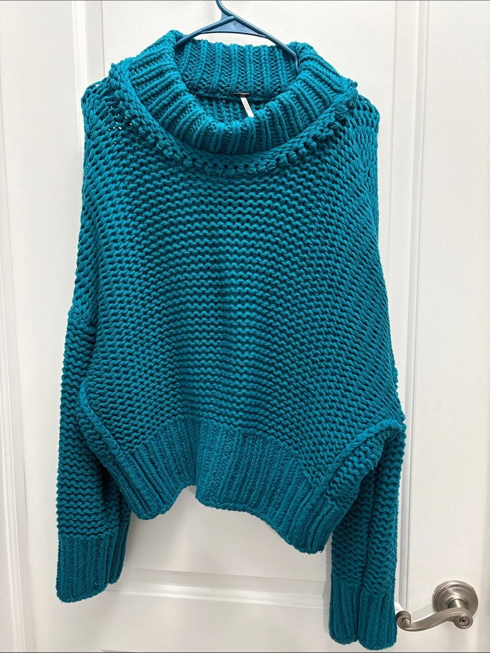 Free People My Only Sunshine Sweater Teal Chunky Knit Oversized Mock Neck Large